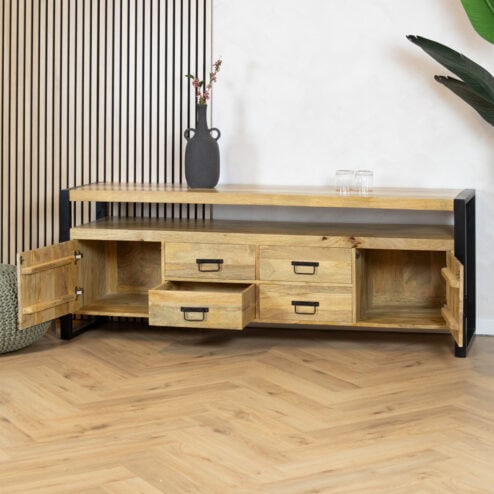 Britt tv meubel mangohout 190cm 2 deuren 4 vakken