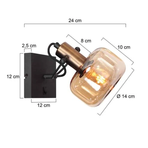 Lior 1-lichts Wandlamp Brons Amberglas