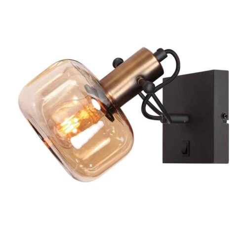 Lior 1-lichts Wandlamp Brons Amberglas