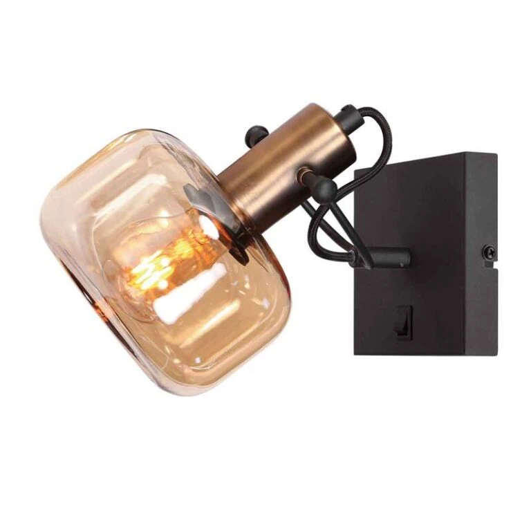 Lior 1-lichts Wandlamp Brons Amberglas