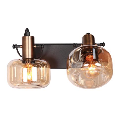 Lior 2-lichts Wandlamp Brons Amberglas