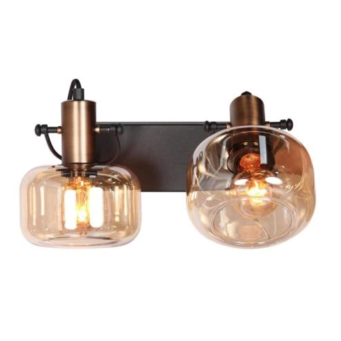 Lior 2-lichts Wandlamp Brons Amberglas