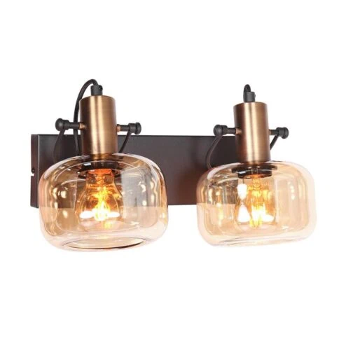 Lior 2-lichts Wandlamp Brons Amberglas