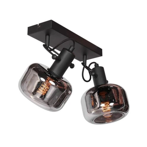 Lior 2-lichts Wandlamp Zwart Smoke Glas