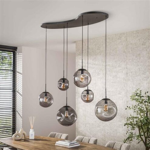 Mika 6-lichts Hanglamp Smoke