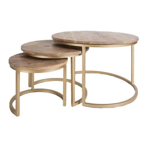 Morada salontafel industrieel mangohout rond set van 3 goud