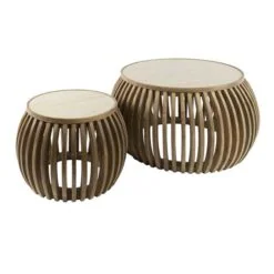 Numa Salontafel set van 2 Curve Mangohout Travertin