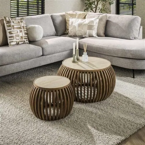 Numa Salontafel set van 2 Curve Mangohout Travertin