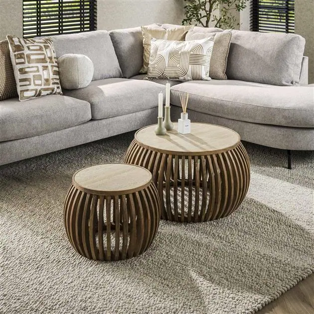 Numa Salontafel set van 2 Curve Mangohout Travertin