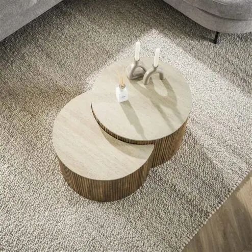 Numa Salontafel set van 2 Halfrond Mangohout Travertin