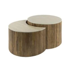 Numa Salontafel set van 2 Halfrond Mangohout Travertin