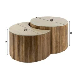 Numa Salontafel set van 2 Halfrond Mangohout Travertin
