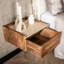 Numa Zwevend Nachtkastje Mangohout Travertin 40cm