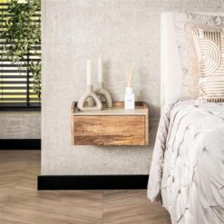 Numa Zwevend Nachtkastje Mangohout Travertin 40cm