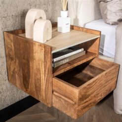 Numa Zwevend Nachtkastje open vak Mangohout Travertin 40cm