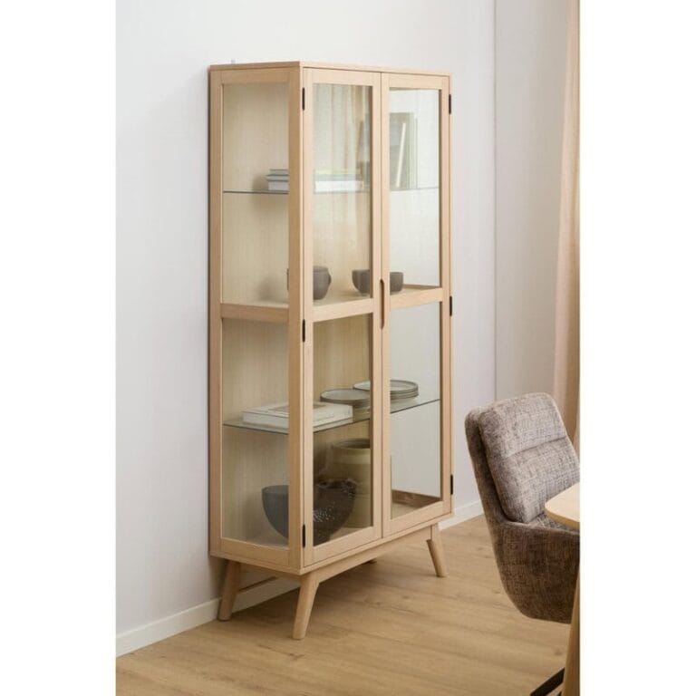Tuvra Vitrinekast Hoog Naturel Eiken 94cm Tuvra Vitrinekast Hoog Naturel Eiken 94cm