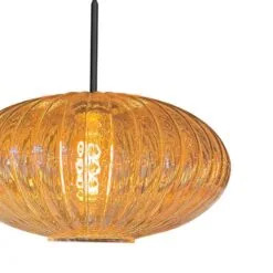 Zavi 1-lichts Hanglamp Geribbeld Amberglas