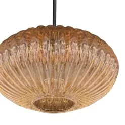 Zavi 1-lichts Hanglamp Geribbeld Amberglas