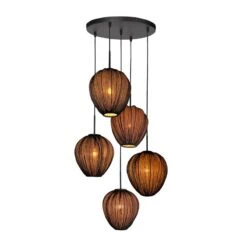 Zavi 5-lichts Getrapte Hanglamp Zwart Stof