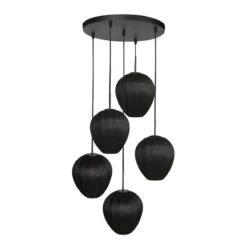 Zavi 5-lichts Getrapte Hanglamp Zwart Stof
