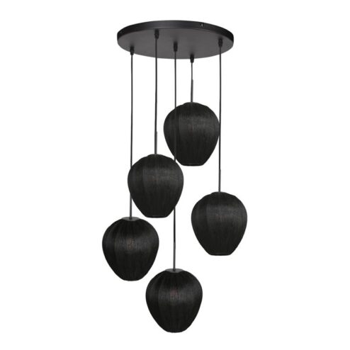 Zavi 5-lichts Getrapte Hanglamp Zwart Stof