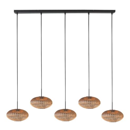 Zavi 5-lichts Hanglamp Geribbeld Amberglas