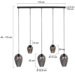 Zavi 5-lichts Hanglamp Smoke Langwerpig
