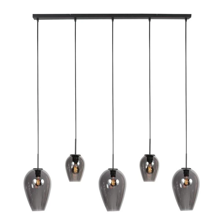Zavi 5-lichts Hanglamp Smoke Langwerpig