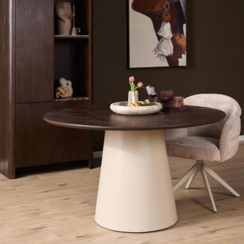 Eettafel Martin rond Walnoot Zand Dichte poot 150cm
