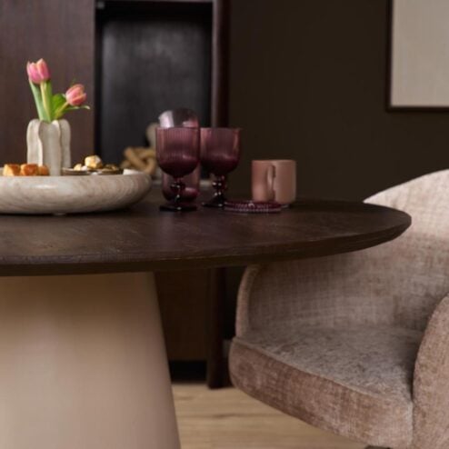Alternative view of Eettafel Martin rond Walnoot Zand Dichte poot 150cm