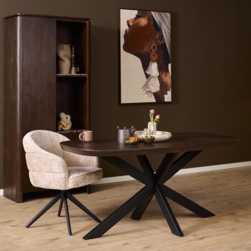 Eettafel Martin Deens ovaal Walnoot Zwarte poot 160cm