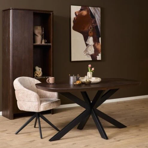 Eettafel Martin Deens ovaal Walnoot Zwarte poot 160cm
