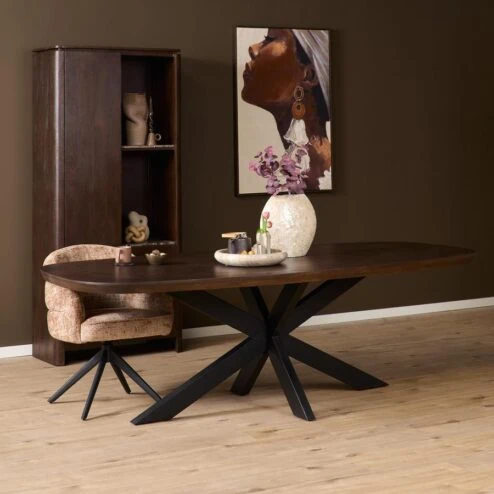 Eettafel Martin Deens ovaal Walnoot Zwarte poot 200cm