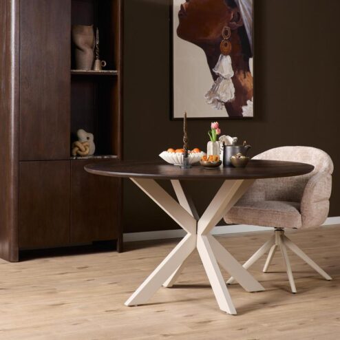 Eettafel Martin rond Walnoot Zand poot 150cm