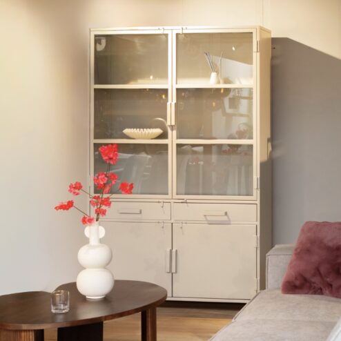 Figue vitrinekast industrieel taupe binnenkant 120cm