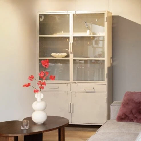 Figue vitrinekast industrieel taupe binnenkant 120cm