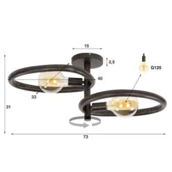 Jane 2-lichts Plafondlamp Artic zwart