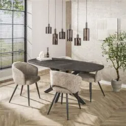 Lopez Eettafel deens ovaal Metallic grijs 180cm