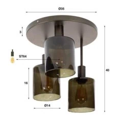Luca 3-lichts Plafondlamp Bruin