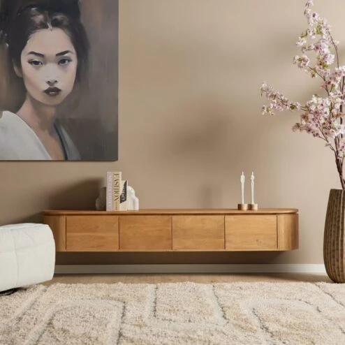 Evi Zwevend Tv meubel Naturel Mangohout 200cm