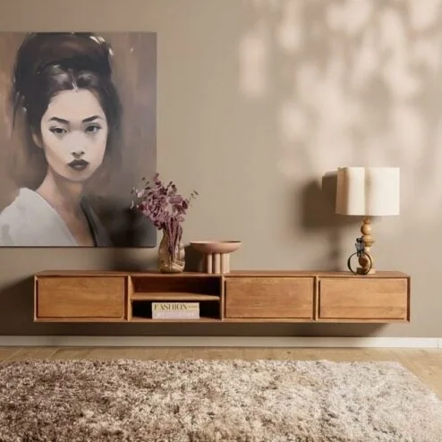 Tony Zwevend Tv meubel Naturel Mangohout 240 cm