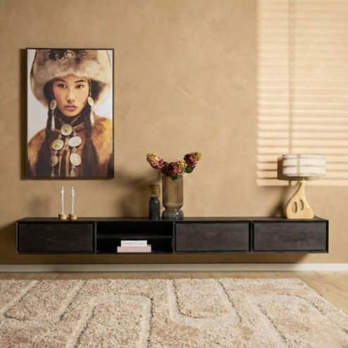 Tony Zwevend Tv meubel Zwart Mangohout 280 cm