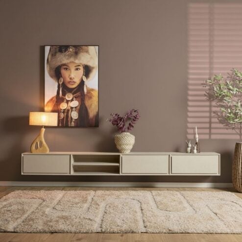 Tony Zwevend Tv meubel Zand Mangohout 280 cm