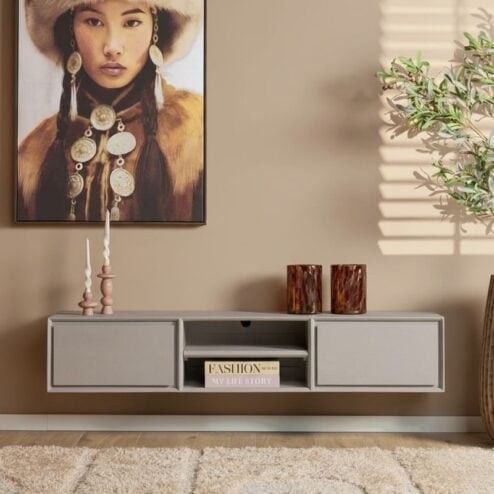 Tony Zwevend Tv meubel Taupe Mangohout 160 cm