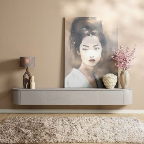 Evi Zwevend Tv meubel Taupe Mangohout 240cm