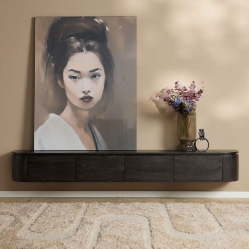 Evi Zwevend Tv meubel Zwart Mangohout 240cm