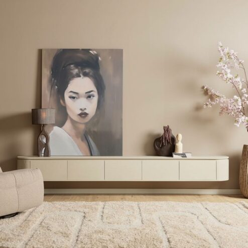 Evi Zwevend Tv meubel Zand Mangohout 280cm