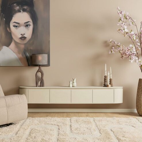 Evi Zwevend Tv meubel Zand Mangohout 200cm