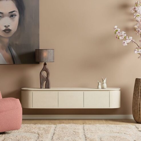 Evi Zwevend Tv meubel Zand Mangohout 160cm