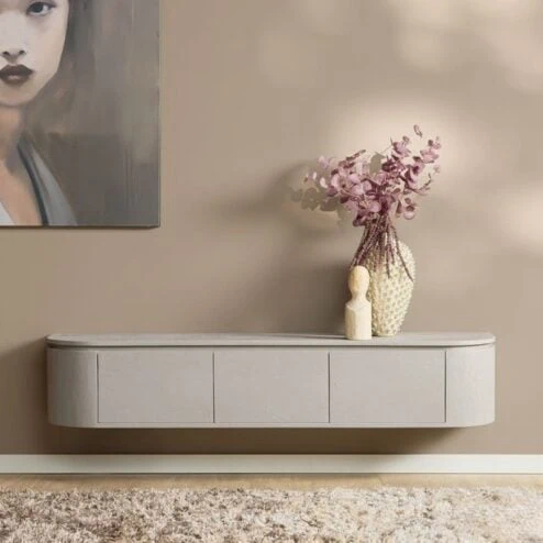 Evi Zwevend Tv meubel Taupe Mangohout 160cm